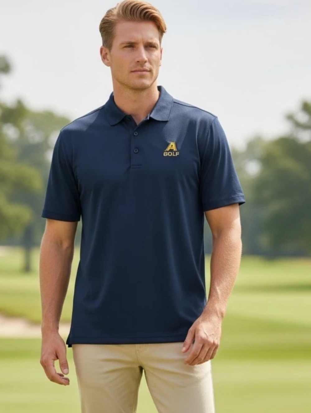 Antigua Navy Polo with Gold Golf Logo - Men